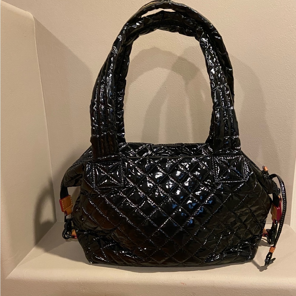 MZ Wallace Black Quilted Patent Shoulder Bag - Sleek Everyday Tote